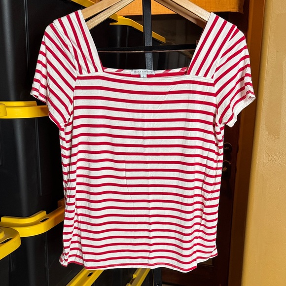 Green Envelope Red & White Stripe Square Neck Short Sleeve Top Size Large - Picture 2 of 6